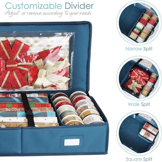 Hearth & Harbor Wrapping Paper Storage Container - Christmas Storage Bag with Interior Pockets - Gift Wrapping Organizer Storage Fits Up to 22 Rolls of 40" - Tear Proof Wrapping Paper Organizer