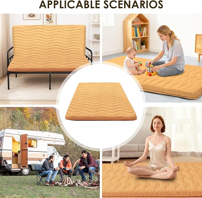 Japanese Floor Mattress, 100% High Density Comfortable Foam, 4" Thicken Foldable Mattress Tatami Mat Sleeping Pad, Ideal for Comfort and Support, Kids Floor Lounger Pillow Bed Sofa, Coffee, Twin