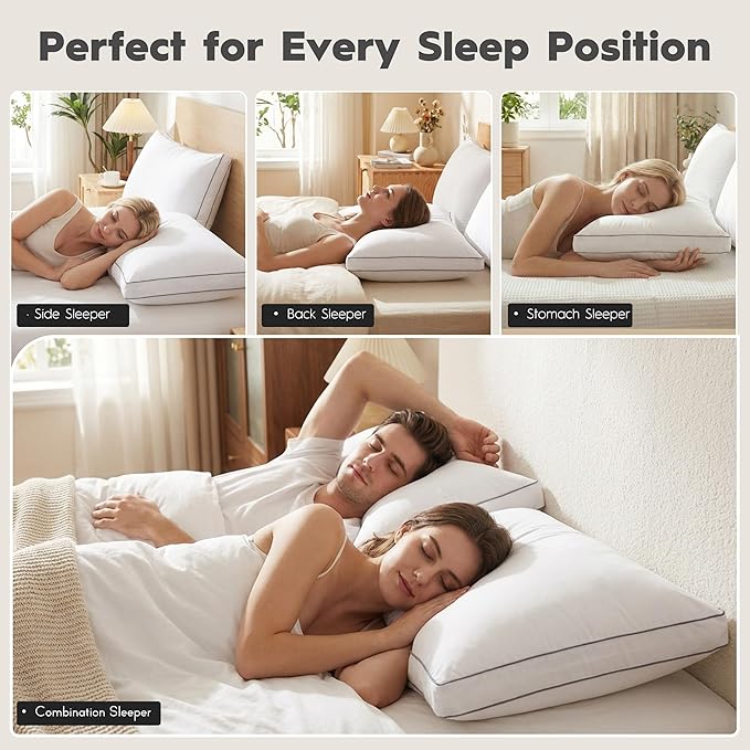Ubauba Goose Feather Down Fiber Pillows King Size Set of 2, Supportive Gusseted Luxury Hotel Pillow, Comfortable Bed Pillow for Sleeping, Cloud-Soft Pillows for Side, Back & Stomach Sleepers, 20x36 in