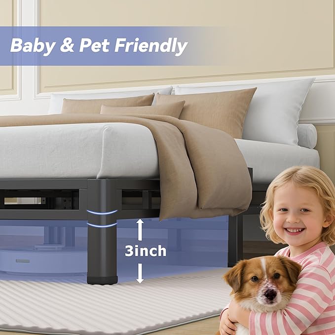 NKZ 7 Inch King Size Bed Frame, Metal Bed Frame & Box Spring 2 in 1 Platform with Round Corner Legs, 4000Lbs Heavy Duty Low-Profile Frame, Mattress Slide Stopper, Noise-Free, Easy Assembly