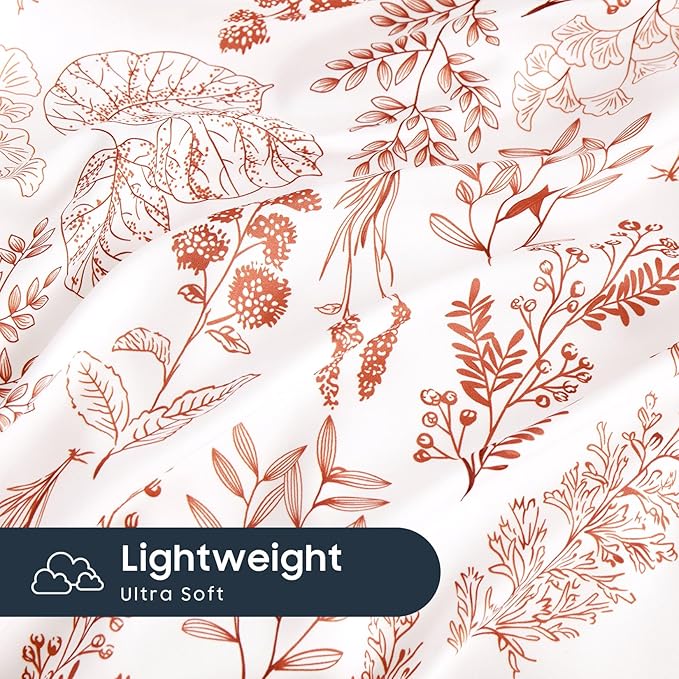 Wake In Cloud - Floral Duvet Cover Set, Botanical Vintage Flower Coquette Cottagecore Aesthetic for Women Teen Girls, Soft Lightweight Bedding, 3-Piece, Terracotta, Twin/Twin XL Size