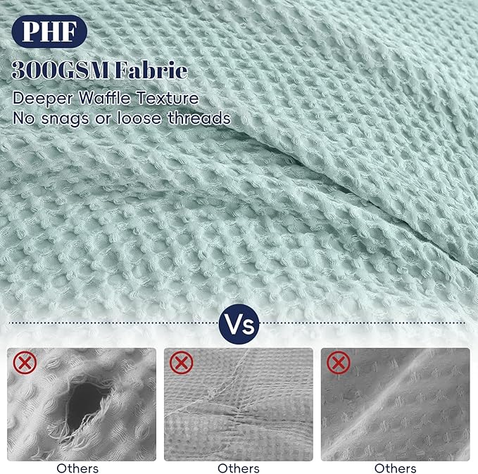 PHF Waffle Weave Duvet Cover Set King Size, No Snagging Ultra Soft Luxury Textured Breathable Comforter Cover for All Season 3pcs, Durable Bedding Duvet Set with 2 Pillow Shams, 104"x90", Aqua