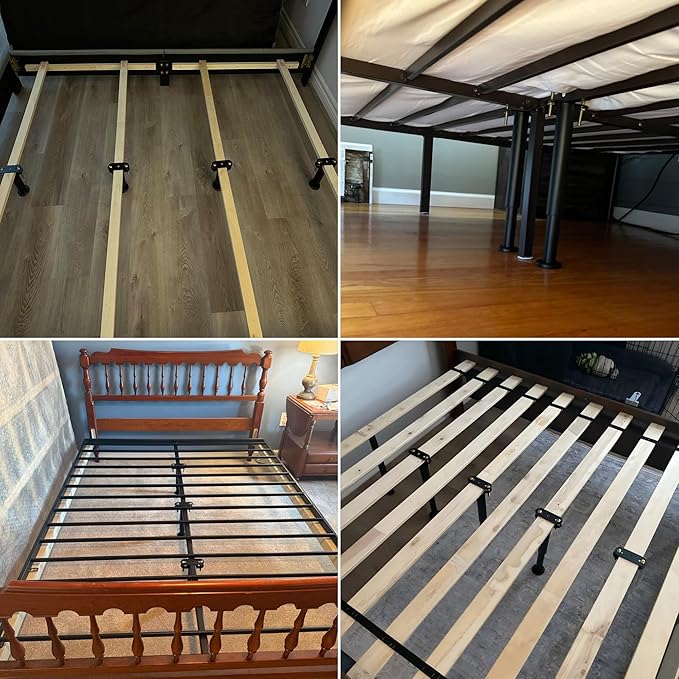 4Pcs Bed Frame Support Leg, Adjustable 14" to 23.6", Increase Under-Bed Storage Space, Extra Sturdy Steel Bed Risers with Wider Rubber Base, More Stable, for King/Queen Bed