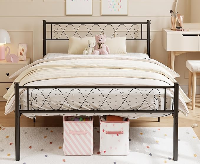 GarveeHome Full Size Metal Bed Frame with Headboard & Footboard 13.7 Inch Metal Platform Mattress Foundation Support with Strong Metal Slats, Under Bed Storage, No Box Spring Needed