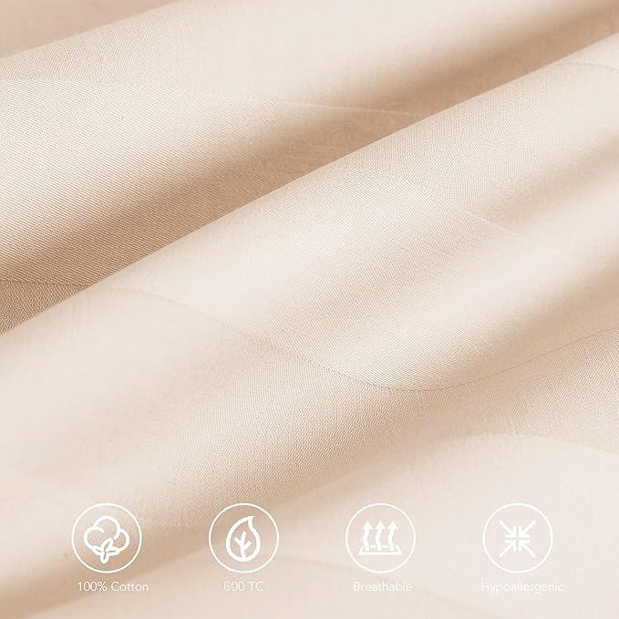 100% Egyptian Cotton Body Pillow Cover Long Pillow Case, 600 Thread Count Bed Pillow Protector with Zipper, Sateen Weave Full Body Pillowcase for Adults 20x54 Inches (1PC, Body, Striped Beige)