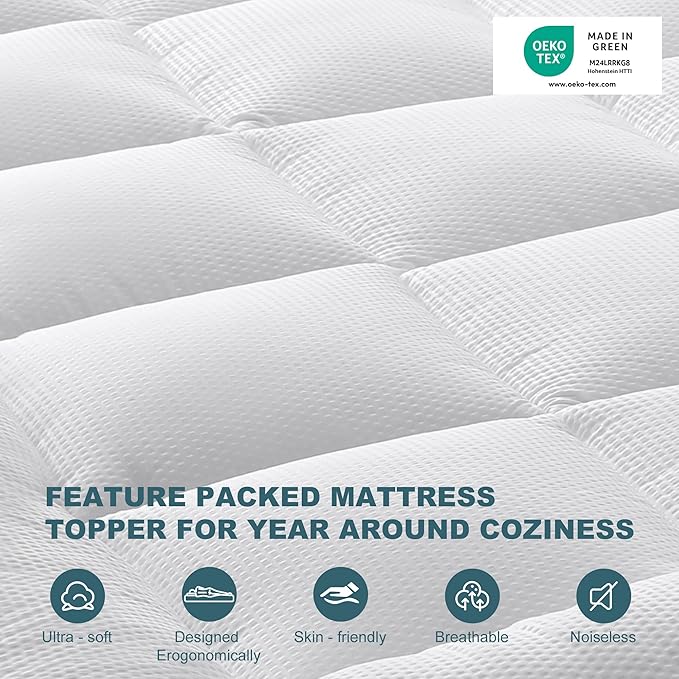 UNILIBRA Cal King Size Mattress Pad Pillow Top Mattress Cover Padded with Down Alternative Filling Cooling Quilted Fitted Mattress Protector Streches up 8-22" Deep Pocket Cooling Mattress Topper