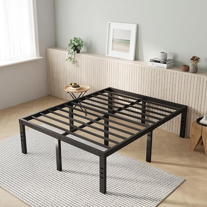 Novilla Bed Frame Queen Size, 16 Inch Simplicity Metal Platform Queen Bed Frame with Underbed Storage, No Box Spring Needed, Heavy Duty Steel Slat Support, for Bedroom, Guest Room, Noiseless