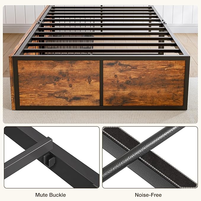 GAZHOME Twin Bed Frame with 2 XL Storage Drawers, Metal Platform Bed Frame with Footboard, 9 Strong Metal Slat Support/No Box Spring Needed/Easy Assembly/Space Saving Wood