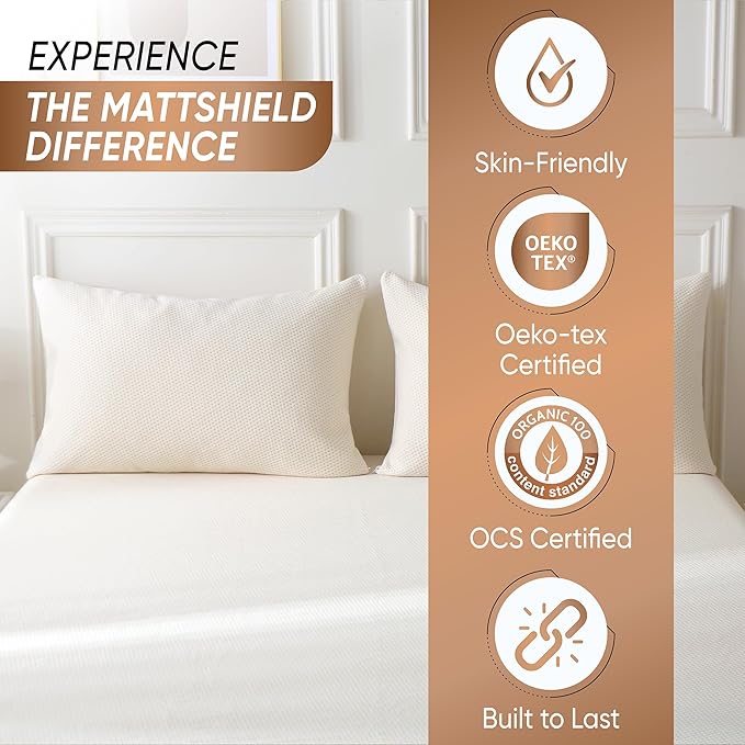 2-Pack Deluxe Cooling Organic Pillow Protectors Standard Size – Organic Cotton Percale, Waterproof & Breathable Zippered Encasements, Crisp & Breathable Feel, OCS Blended & Oeko-TEX Certified