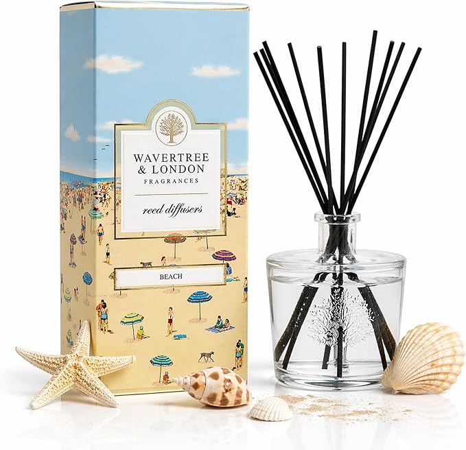 Wavertree & London Natural Beach Scented Reed Diffusers Set - Long Lasting Aromatherapy Air Freshener Diffuser with Sticks for Home & Office | 250ml Scented Diffuser with 6 Months Scent Life