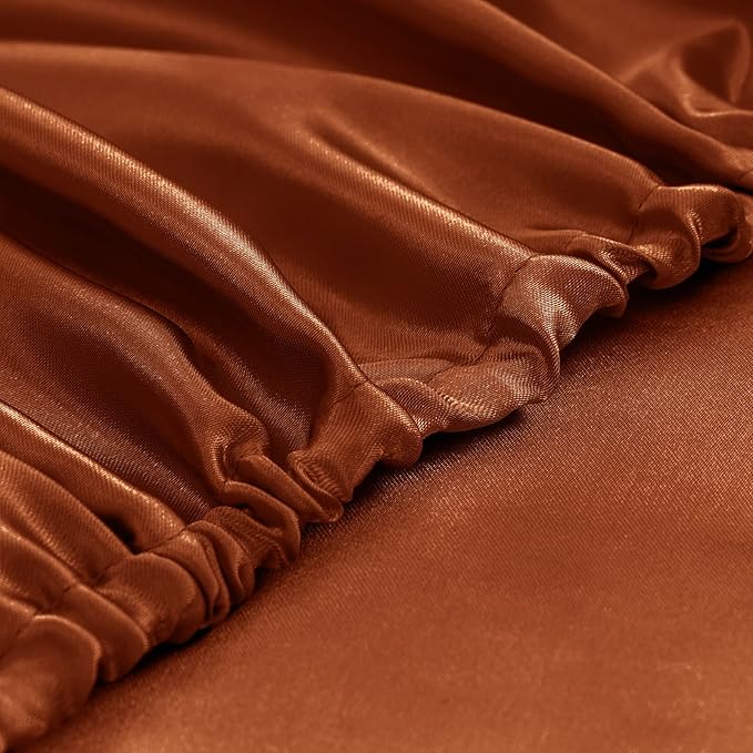 Homiest 3pcs Satin Sheets Set Luxury Silky Satin Bedding Set with Deep Pocket, 1 Fitted Sheet + 1 Flat Sheet + 1 Pillowcases (Twin Size, Burnt Orange)