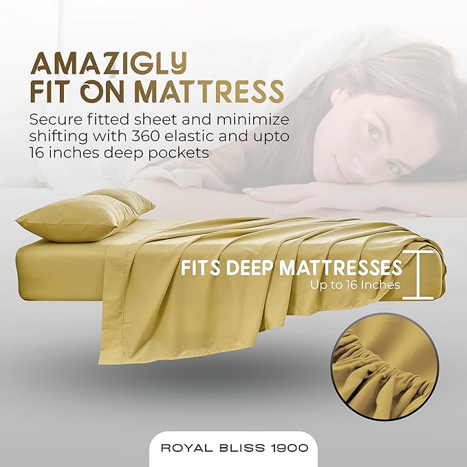 Twin XL Sheets Set - 3 Piece Bedding - Wrinkle Free, Fade Resistant, Double Brushed Microfiber - Deep Pockets/Easy Fit - 1800 Series Ultrasoft, Cooling Sheets (Gold)