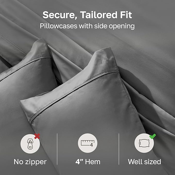 California Design Den Standard Queen Size Pillowcase Set - 400 Thread Count, 100% Cotton Sateen, Set of 2 Pillow Covers, Soft and Breathable - Grey Size