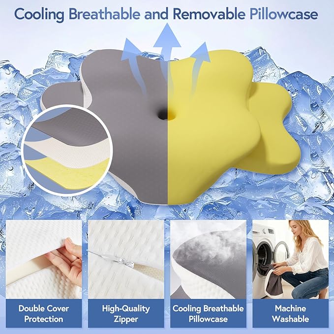 Sleep Apnea Pillow for Side Sleepers, Cervical Neck Pillow for Neck Pain Relief, Ergonomic Contour Memory Foam Pillow with Cooling Washable Cover for Back, Side & Stomach Sleepers