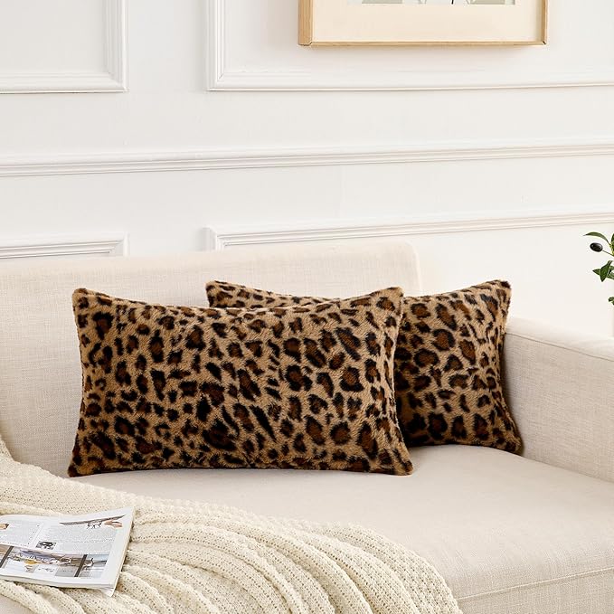 GALMAXS7 Cheetah Pillow Covers 12x20 Faux Fur Throw Pillow Covers Set of 2 Leopard Couch Pillow Covers Fluffy Soft Decorative for Home Living Room Bedroom