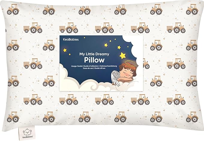 Toddler Pillow with Pillowcase - 13x18 My Little Dreamy Kids Travel Bed Pillows for Sleeping, Organic Cotton Small Pillowcase, Soft & Breathable, Machine Washable, Toddlers 2-5 years old (Tractor)