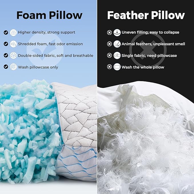 puredown® King Size Pillows Set of 2, Shredded Memory Foam Pillows, Cooling Pillow King 2 Pack, Foam Pillow for Sleeping, Adjustable Firm Bed Pillow for Side, Back and Stomach Sleepers