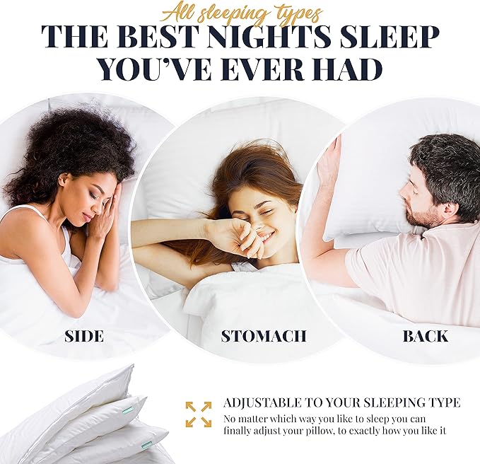 EverSnug Adjustable Layer Luxury Set of 2 Pillows for Side, Front & Back Sleepers, Cooling Hotel Pillows with 3 Layers, Down Alternative Pillow (Standard/Queen)