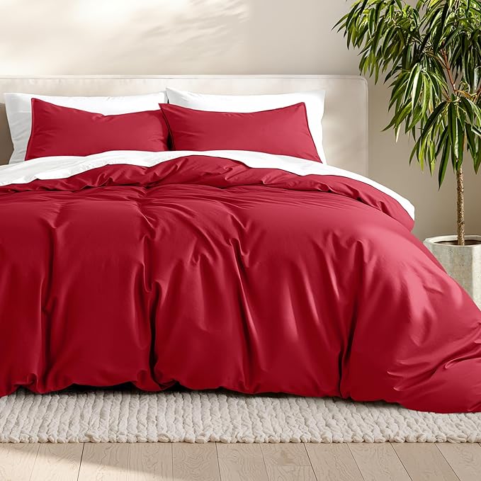 Bare Home Duvet Cover - Oversized King Size Bedding Set - Premium 1800 Super Soft Collection - Lightweight, Cooling - Soft Breathable Duvet Cover (Oversized King, Red)