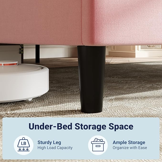 Allewie Full Size Platform Bed Frame with Adjustable Headboard, Plush Velvet Upholstered, Vertical Channel Tufted, Sturdy Wooden Slats, No Box Spring Needed, Easy Assembly, Pink