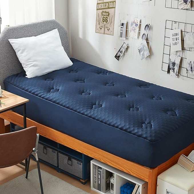 Hansleep Twin XL Mattress Pad Topper College Dorm Memory Foam, Twin XL Foam Mattress Topper Viscose Derived from Bamboo, Twin XL Size Bed Mattress Pad Cover for Back Pain Relief, 39" x 80", Navy Blue