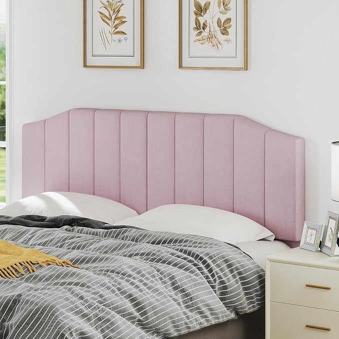Furpopup King Size Headboard Only, Velvet Upholstered Headboard King/California King Size Wall Mount and Bed Frame Mount, Featuring High-Density Sponge Padding Easy Assembly Comfort Style-Pink