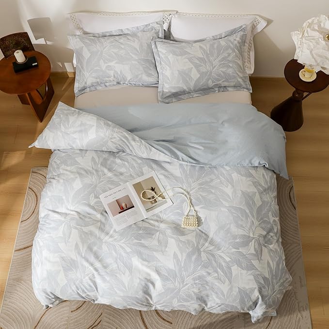 OAITE Duvet Cover Set King Size Floral Pattern Ultra Soft 100% Cotton Duvet Cover Sets 3-PC, Breathable Duvet Cover with Zipper Closure & Corner Ties(2 Pillow Shams,1 Duvet Cover)