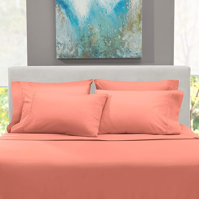 Hearth & Harbor Extra Deep Pocket Sheets - Fits Mattress 18-24 Inches Deep - Extra Deep Pocket Twin XL Sheets Sets - 4 Piece Twin XL Size - Misty Rose