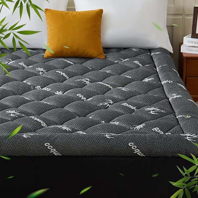 King Mattress Topper, Viscose Derived from Bamboo Thick Pillow Top Mattress Pad with Deep Pocket, Naturally Cooling for Hot Sleepers, Soft for Back Pain Relief, Premium Dark Grey