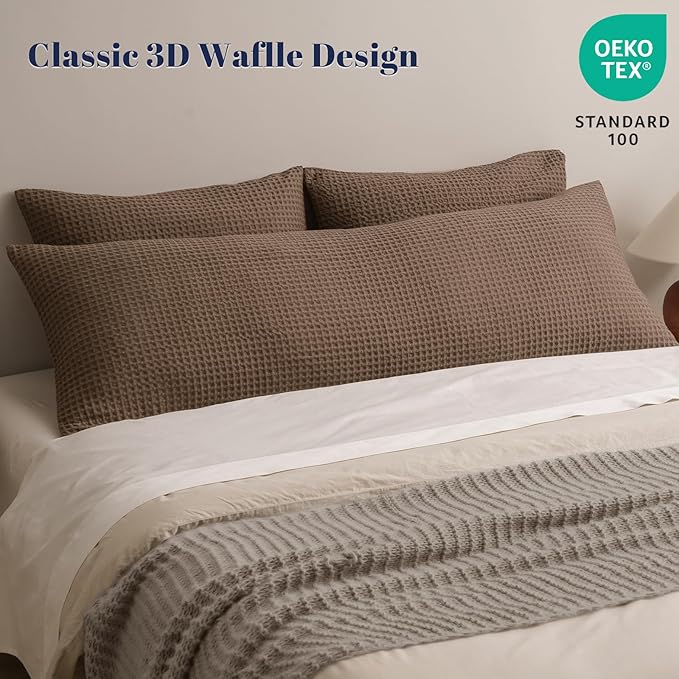 PHF Ultra Soft Waffle Weave Body Pillowcase with Zipper, No Insert, 1Pack 20" x 54" Pillow Sham, Breathable & Skin-Friendly Body Pillow case, Stylish Decorative Bed Pillow Cover, Mocha