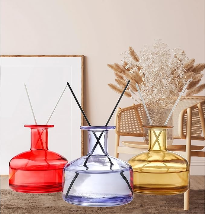 Red Empty Glass Reed Diffuser Bottles,300ml Refillable Diffuser Bottle for Essential Oils,Aromatherapy Container for DIY Replacement Diffuser,Fragrance Decoration,Crafts Decor,Small Flower Vase
