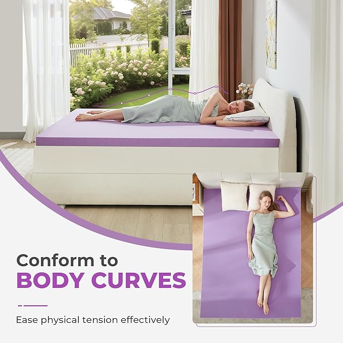 BDEUS 2 Inch Gel Memory Foam Mattress Topper Ventilated Soft Pressure Relieve Mattress Pad, Breathable Bed Topper, CertiPUR-US Certified, Queen Size