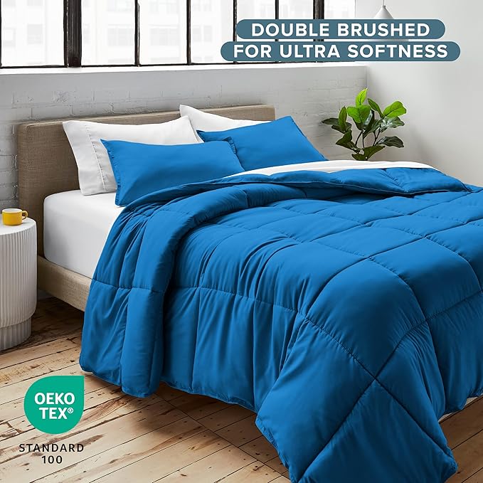 Bare Home Comforter Set - Full Size - Ultra-Soft - Goose Down Alternative - Premium 1800 Series - All Season Warmth (Full, Medium Blue)