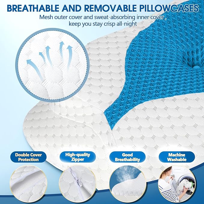 CHxxy Memory Foam Pillows, Cervical Pillow for Neck and Shoulder Pain Relief, Ergonomic Contour Bed Pillow, Soft for Side Sleep Stomach Sleeping and Back Sleeper-Queen Size&Blue