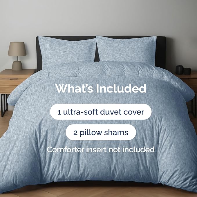 Duvet Cover King Size Set - Extra Soft King Duvet Cover 104" x 90" with 2 Pillow Shams - Hotel Luxury, Easy Care & Fade Free with Zipper Closures and Ties - Comfy, Cozy & Breathable (Heathered Blue)