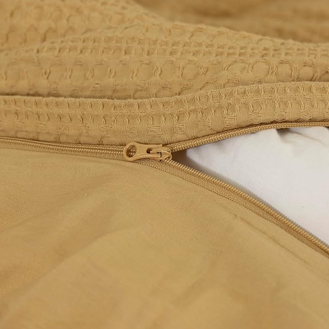 Dreamology King Size Duvet Cover, Waffle Duvet Cover, 100% Cotton Waffle Duvet Covers with Zipper Closure, Soft Textured & Breathable Duvet Cover Set,Bedding Duvet Cover King,3 Pieces (Mustard)