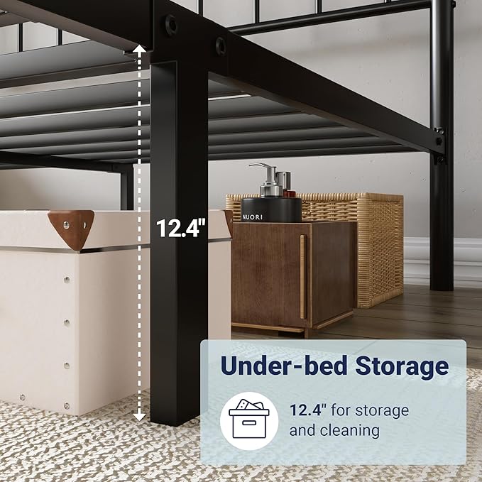 Allewie 14 Inches King Size Metal Platform Bed Frame with Victorian Style Curved Iron-Art Headboard/Footboard, Metal Slats Support, Easy Assembly, Under Bed Storage, No Box Spring Required, Black