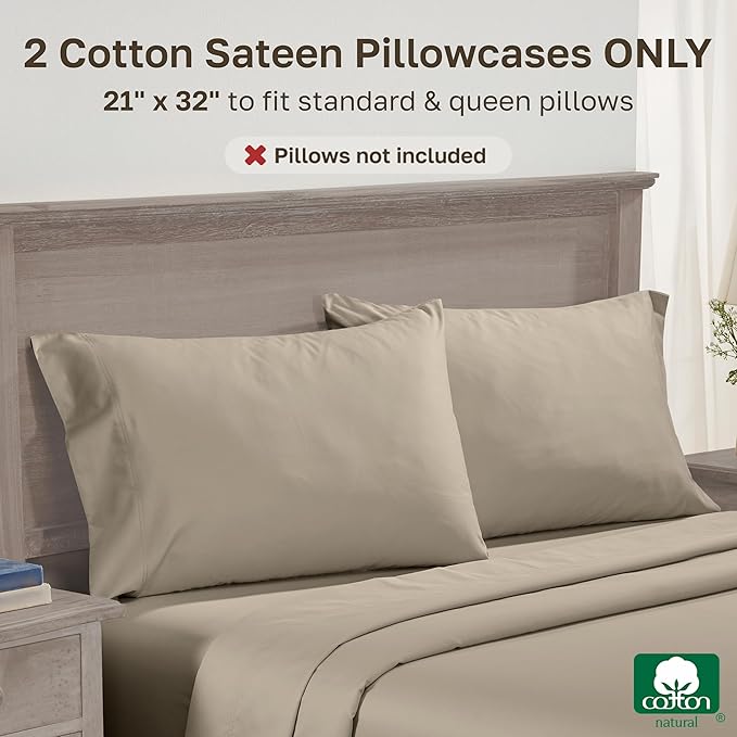CALIFORNIA DESIGN DEN Luxuriously Soft Hotel Quality 600 Thread Count, 100% Cotton Set of 2 Cases, Crisp & Cool Pillow Cases Queen Size, Fits Standard & Queen Pillows (Taupe)