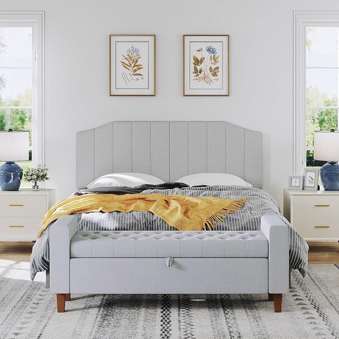 Furpopup King Size Headboard Only, Linen Upholstered Headboard King/California King Size Wall Mount and Bed Frame Mount, Featuring High-Density Sponge Padding Easy Assembly Comfort Style-Linen Gray
