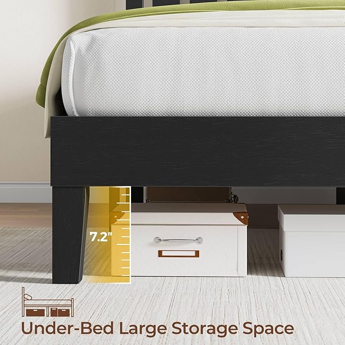 Rolanstar Queen Bed Frame with Headboard, Built-in USB & Type-C Charging, RGB LED Lights, 800LBS Wood Slat Support, Under-Bed Storage, No Box Spring Needed, Easy Assembly