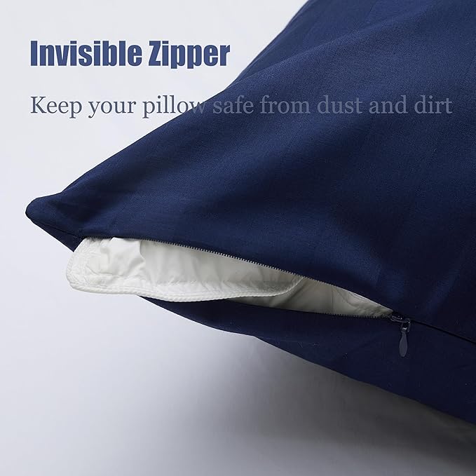 100% Cotton Classic Pillow Protectors with Invisible Zipper, 600 Thread Count Sateen Weave Soft and Breathable Pillow Cases, Protect Pillows from Dirt, Dust and Debris (King, 20"x36", Set of 2)