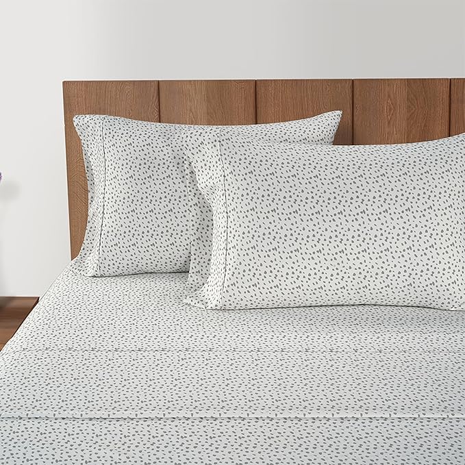 LANE LINEN Twin XL Sheets Set - 450 Thread Count Premium Sateen Weave for Smooth & Gentle Feel On Skin - Extra Soft & Breathable 100% Cotton Sheets Set - Fits Mattresses Upto 15'' Deep - Misty Dot