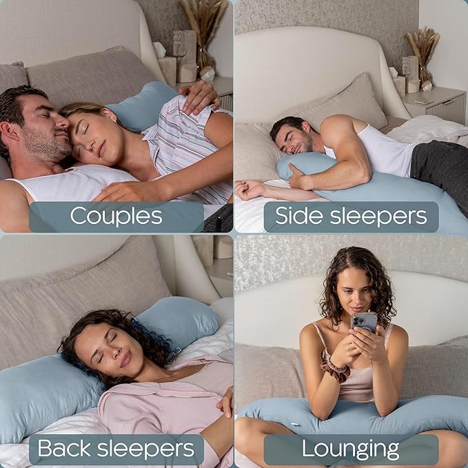 Weighted Body Pillow 8lbs - Weighted Pillow for Deeper Sleep (48" x 14") - Cooling Body Pillows for Adults, Side Sleeper Body Pillows with Cover (X-Large/Arctic Blue)