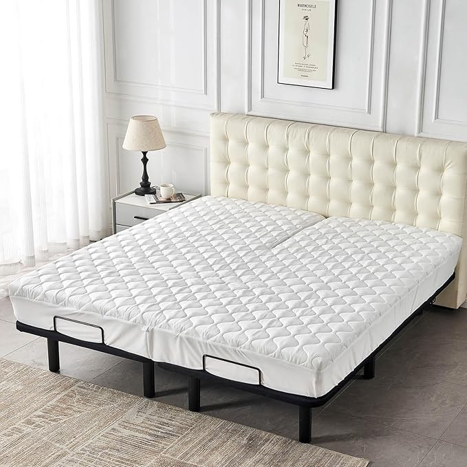 Kingnex Quilted Waterproof Split Top Queen Mattress Protector for Adjustable Bed 32-34 Split from Top Padded Fitted Matress Cover