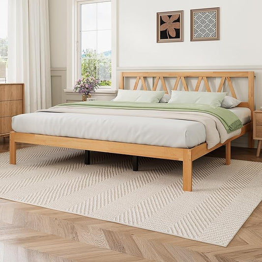 Novilla 12 Inch Solid Wooden King Size Bed Frame King Bed Frames with Headboard BedFrame Foundation No Box Spring Needed, Easy Assembly, Natural Grain Wood