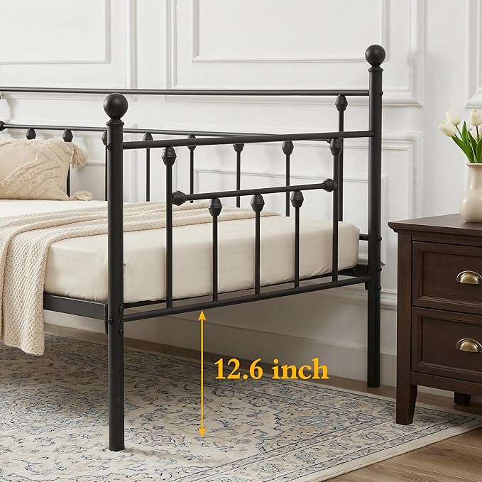 VECELO Daybed Frame, Twin Size Metal Platform Bed with Headboard,Heavy Duty Steel Slats Support for Living Room Bedroom Guest Room, Easy Assembly