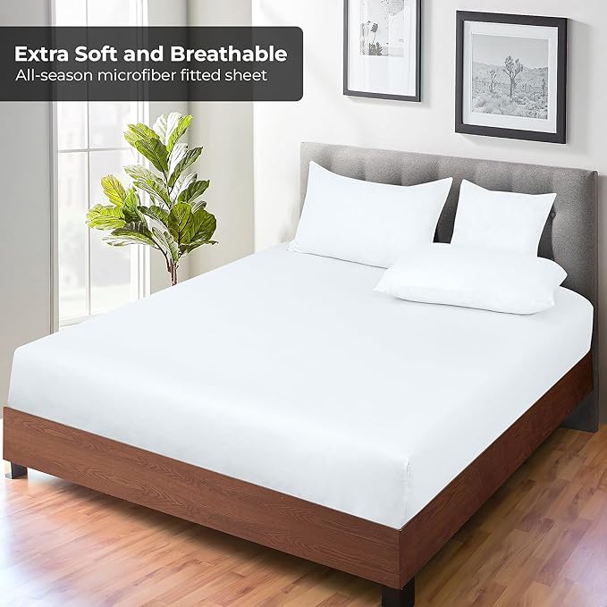 Royale Linens 6 Pack Twin Fitted Sheet Set - Bottom Sheet - Ultra Soft & Breathable - Brushed 1800 Microfiber - Wrinkle & Stain Resistant - Hotel Quality Deep Pocket Stretches Up to 16" (Twin, White)