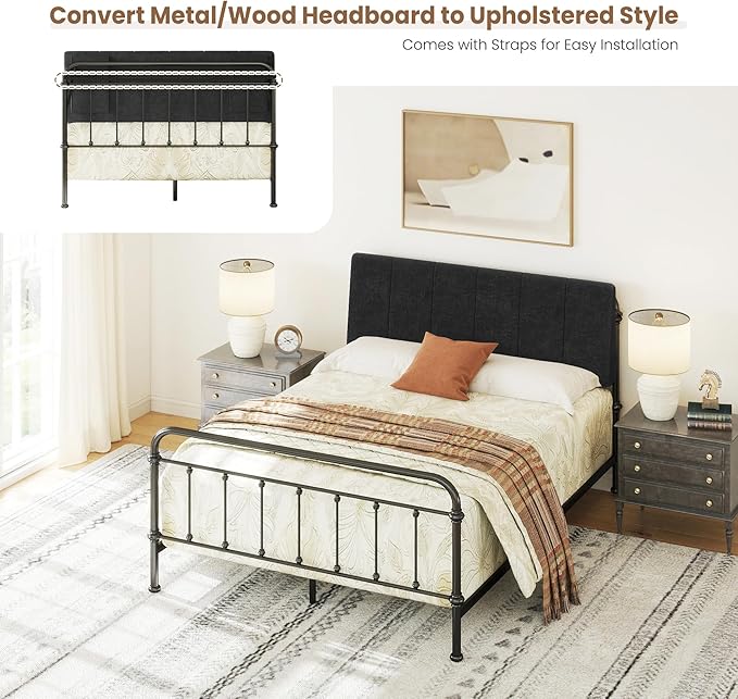 Full Size Headboard Only-No Assembly, Upholstered Headboard Full Size Linen Fabric Modern Style Headboards Extra-Thick, Black
