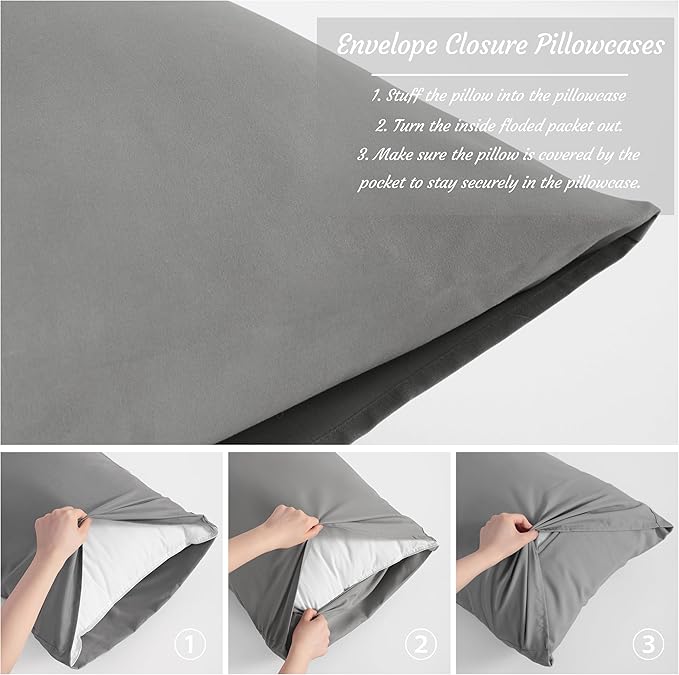 NTBAY King Pillow Cases Set of 2, 2 Pack Brushed Microfiber 20x40 Pillow Cases, Soft, Wrinkle, Fade, Stain Resistant Smoke Grey Pillow Cases with Envelope Closure, 20x40 Inches, Smoke Grey