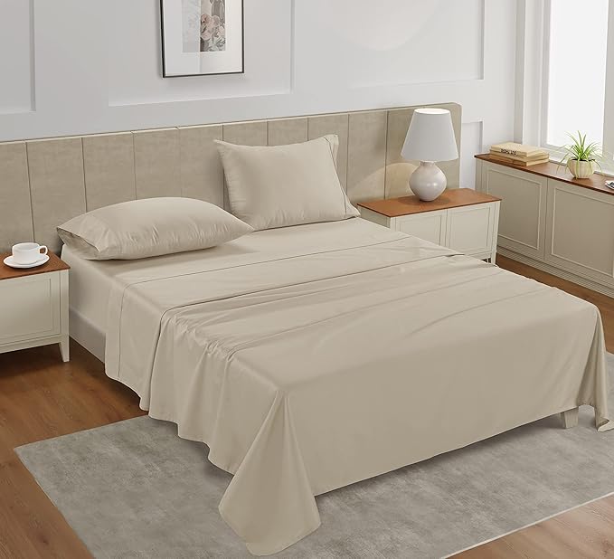 LANE LINEN 100% Mercerized Cotton 450 Thread Count 5 Pc Split King Sheet Set, Luxury Sateen Weave, Machine Washable, Fade Resistant Split King Sheets for Adjustable Bed, Machine Washable - Ivory